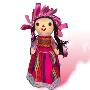 Mexican Handmade Maria Rag Doll with Elegant Dress muñeca traditional Mexico kid